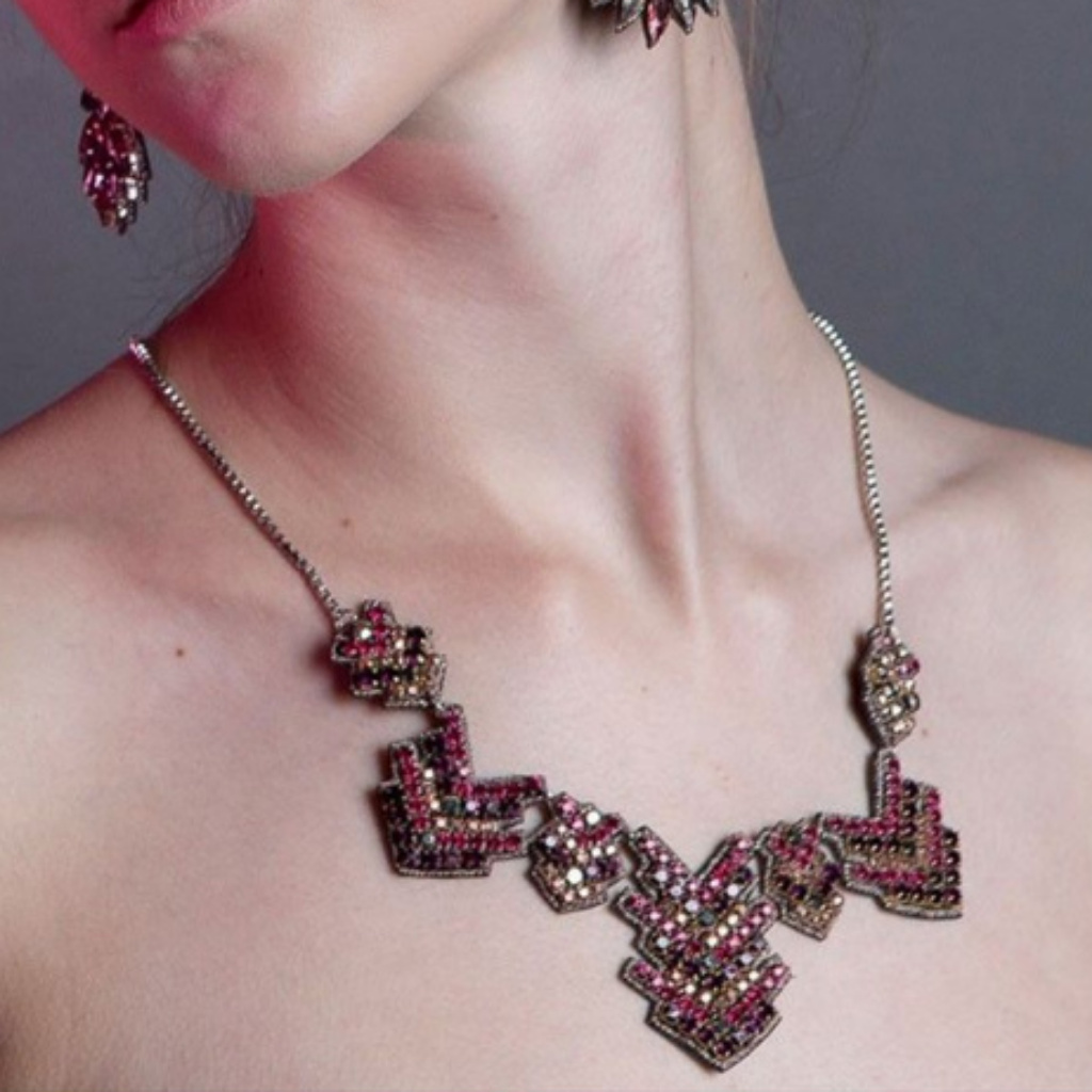 Suzanna Dai Zocalo Zig Zag Crystal Bead Necklace Pink Purple Nwt — image 2 of 4